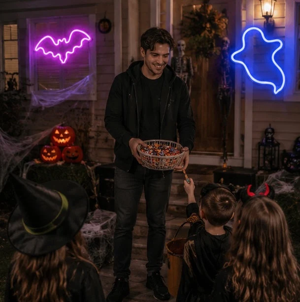 Neon Tafellamp Vleermuis Spook LED Verlichting Halloween Sfeerlicht Decoratief Thema Nachtlampje Kind | Sansoti