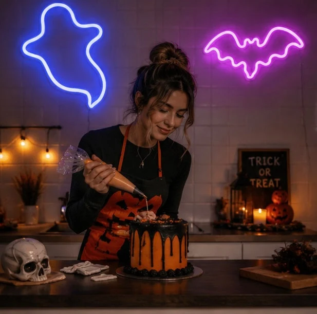 Neon Tafellamp Vleermuis Spook LED Verlichting Halloween Sfeerlicht Decoratief Thema Nachtlampje Kind | Sansoti