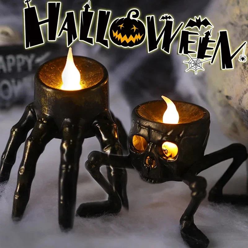 LED Schedel Kaarslicht Set Zwart Halloween Decoratieve Verlichting Griezelige Sfeer Feestdecoratie Gothic | Sansoti