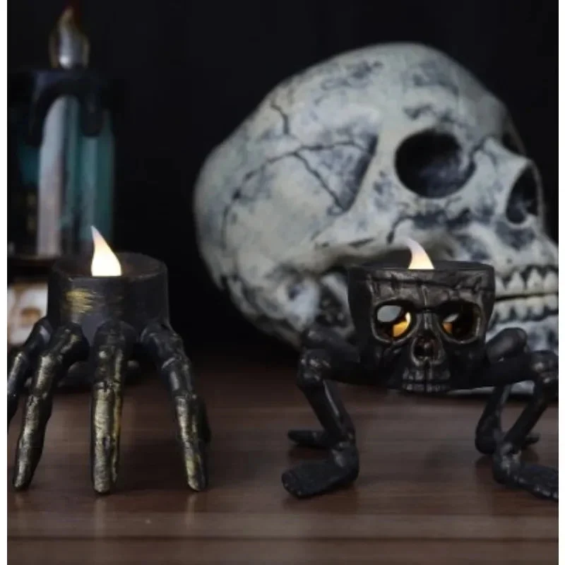 LED Schedel Kaarslicht Set Zwart Halloween Decoratieve Verlichting Griezelige Sfeer Feestdecoratie Gothic | Sansoti
