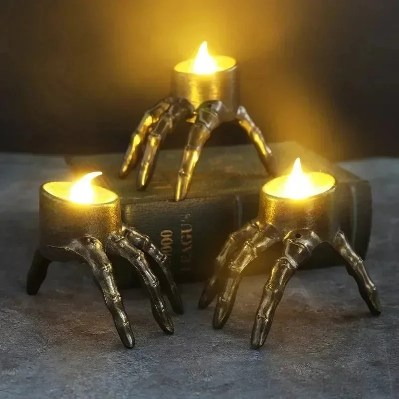 LED Schedel Kaarslicht Set Zwart Halloween Decoratieve Verlichting Griezelige Sfeer Feestdecoratie Gothic | Sansoti
