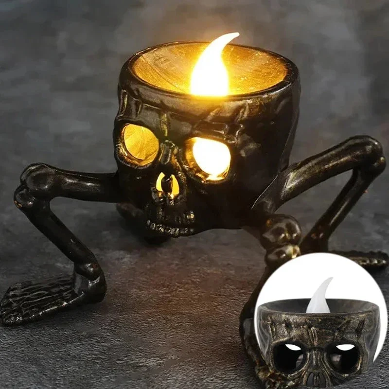 LED Schedel Kaarslicht Set Zwart Halloween Decoratieve Verlichting Griezelige Sfeer Feestdecoratie Gothic | Sansoti