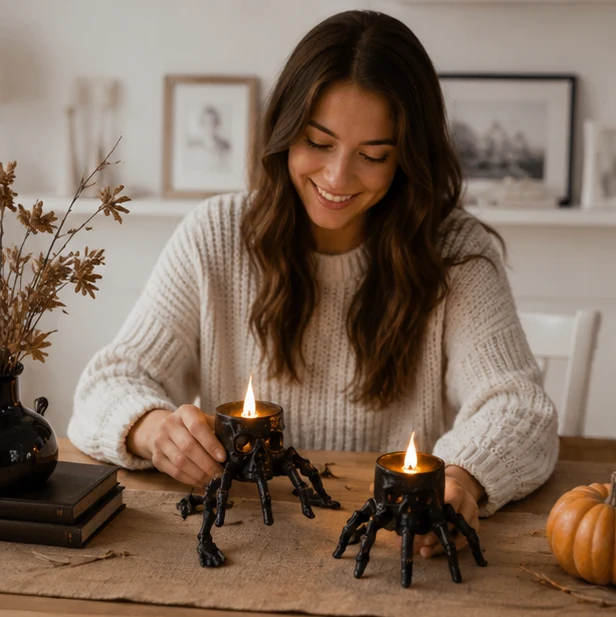 LED Schedel Kaarslicht Set Zwart Halloween Decoratieve Verlichting Griezelige Sfeer Feestdecoratie Gothic | Sansoti