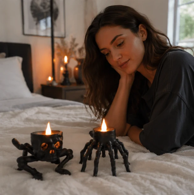 LED Schedel Kaarslicht Set Zwart Halloween Decoratieve Verlichting Griezelige Sfeer Feestdecoratie Gothic | Sansoti
