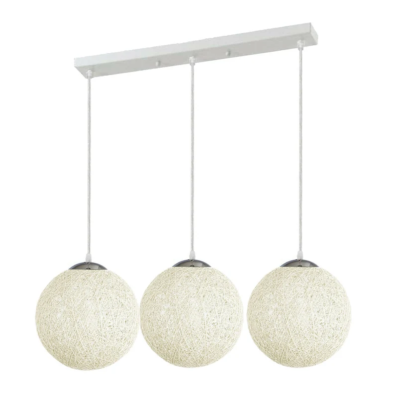 Modern Rattan Wicker Woven Ball Globe 3 Head Vine Ball Industrial Rectangle Base Deckenleuchte Weiß~2067