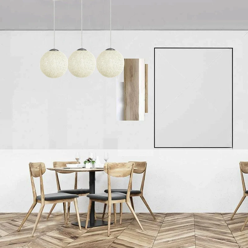 Modern Rattan Wicker Woven Ball Globe 3 Head Vine Ball Industrial Rectangle Base Deckenleuchte Weiß~2067