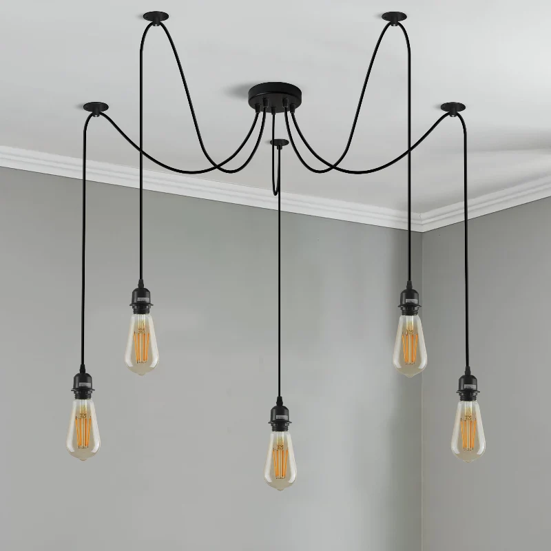 Verstellbare 5-Licht-Pendelleuchte Spider Schwarz E27 ~2263