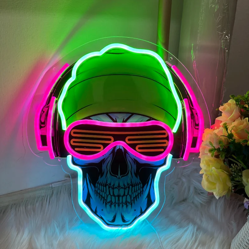 LED Neonlicht Doodskop Wandverlichting Slaapkamer Woonkamer Bar Sfeerverlichting Kleurrijk Nachtlamp | Sansoti