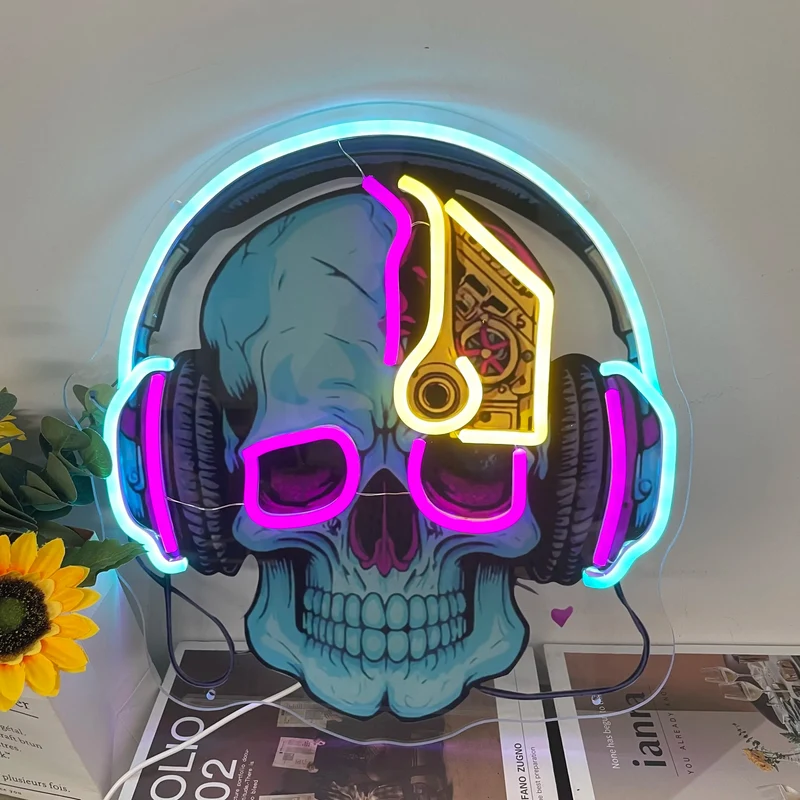 LED Neonlicht Doodskop Wandverlichting Slaapkamer Woonkamer Bar Sfeerverlichting Kleurrijk Nachtlamp | Sansoti