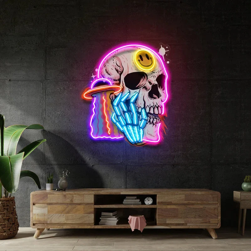 LED Neonlicht Doodskop Wandverlichting Slaapkamer Woonkamer Bar Sfeerverlichting Kleurrijk Nachtlamp | Sansoti