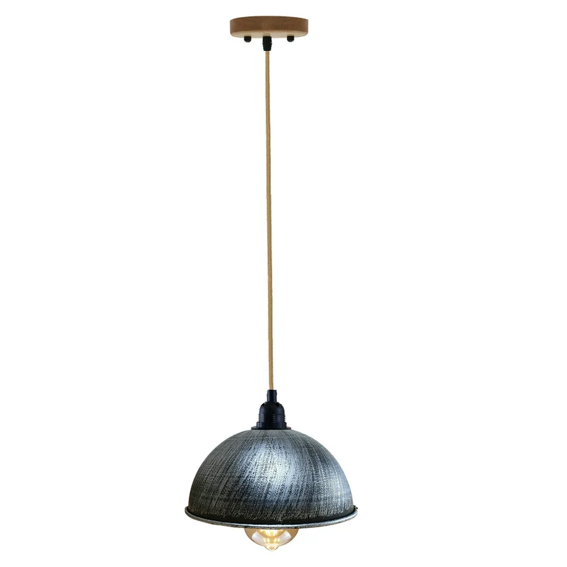 Retro-Stil Vintage Industrial Hanf Anhänger Lampenschirm aus Metall gebürstet Silber~2111