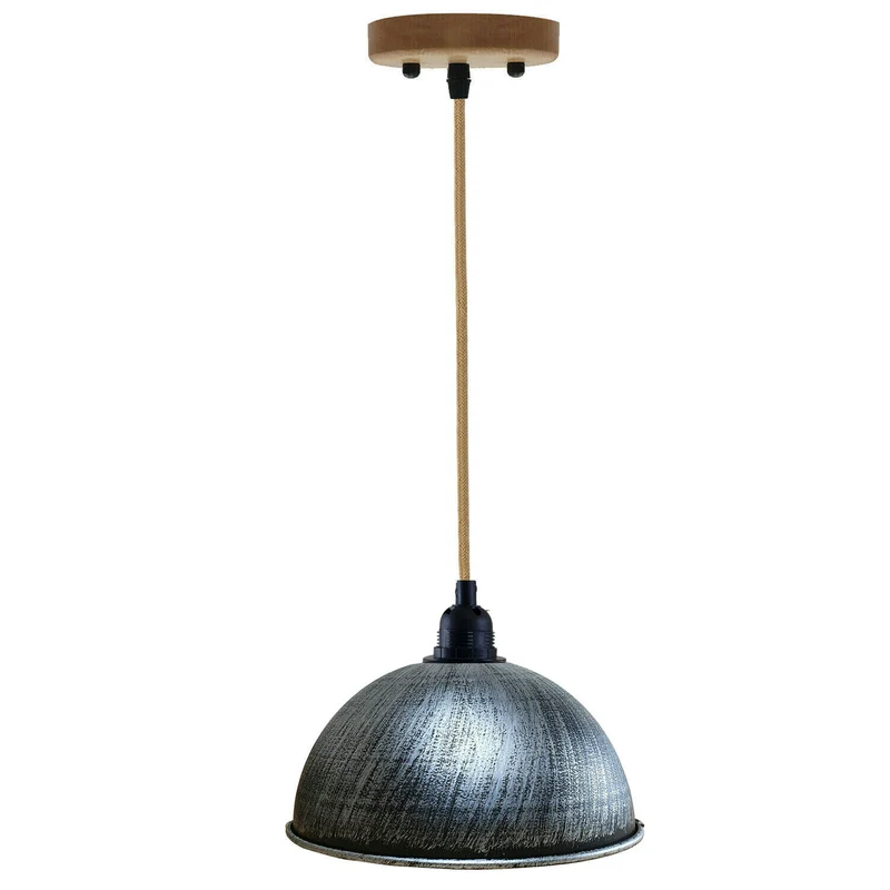 Retro-Stil Vintage Industrial Hanf Anhänger Lampenschirm aus Metall gebürstet Silber~2111