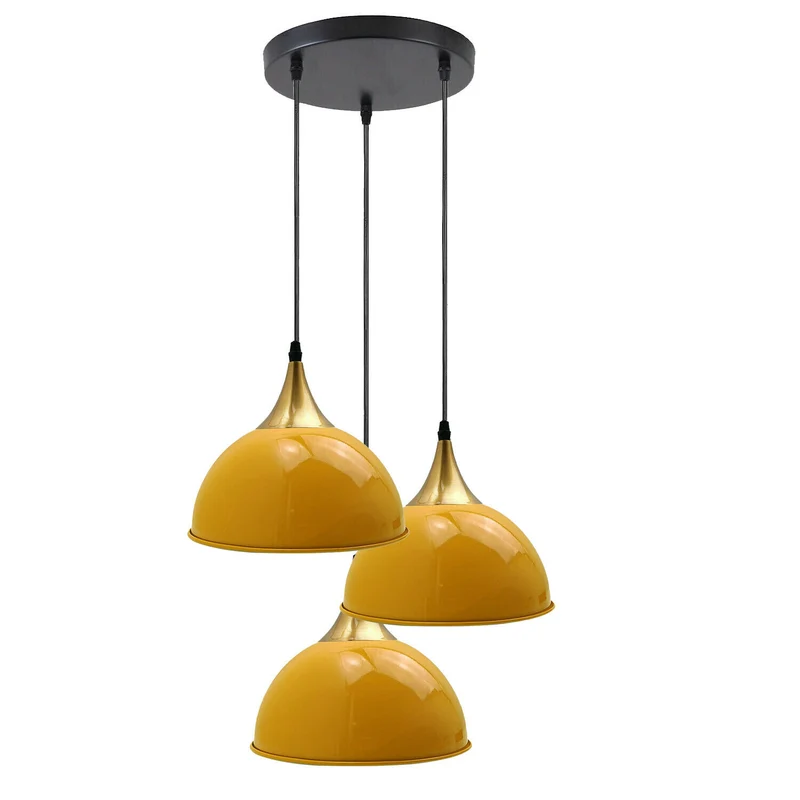 Industrie Retro Hängeleuchte mit 3 Dreiflammig, 21 cm, Metall, Gelb~2108