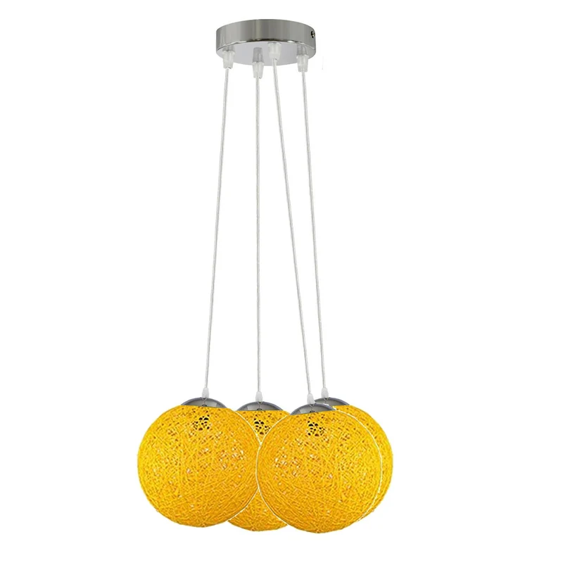 Rattan Wicker Woven Ball Globe Pendelleuchtenschirm 4 Outlet Gelb~2056