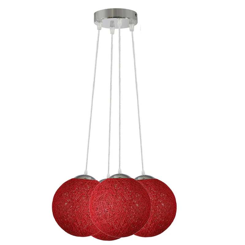 Rattan Wicker Woven Ball Globe Pendelleuchtenschirm 4 Outlet Rot~2055