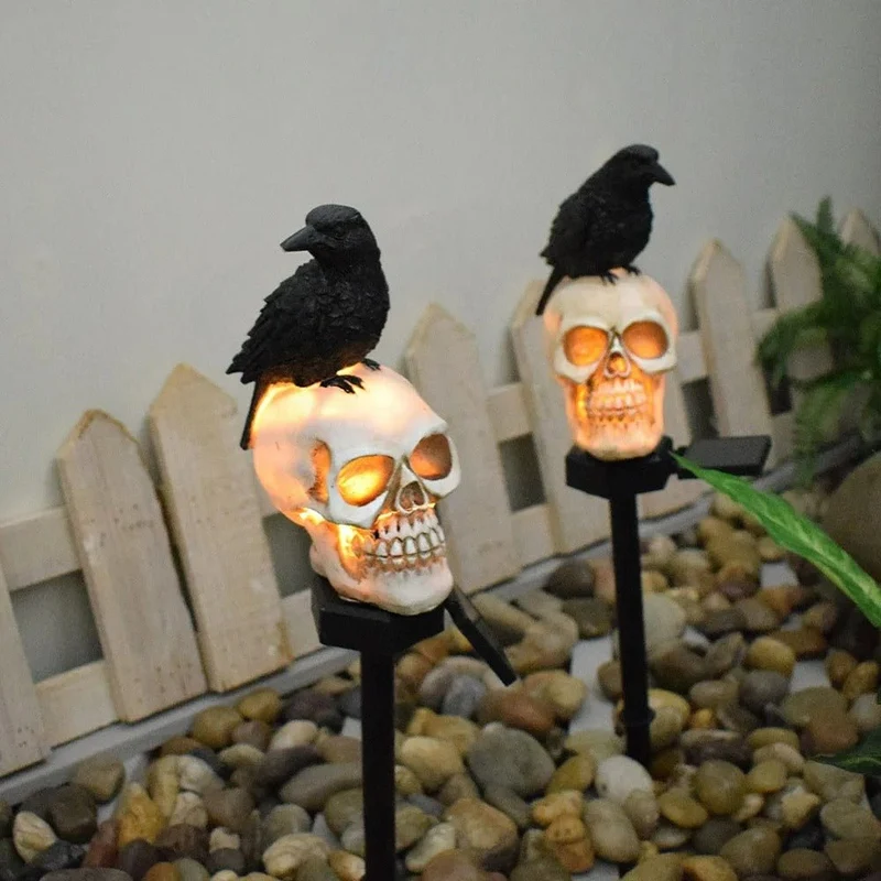 Zonne-energie Halloween Schedel met Raaf LED Lamp voor Tuin Balkon en Feestdagen Decoratieve Verlichting | Sansoti