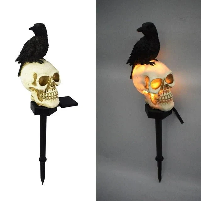 Zonne-energie Halloween Schedel met Raaf LED Lamp voor Tuin Balkon en Feestdagen Decoratieve Verlichting | Sansoti