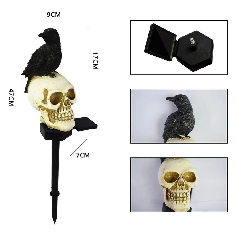 Zonne-energie Halloween Schedel met Raaf LED Lamp voor Tuin Balkon en Feestdagen Decoratieve Verlichting | Sansoti