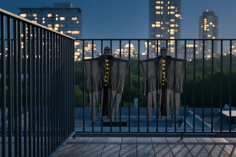 Verlichte Hangspook met Schedel en Gaas voor Halloween Decoratie Tuin Veranda Feest Griezelsfeer Outdoor | Sansoti