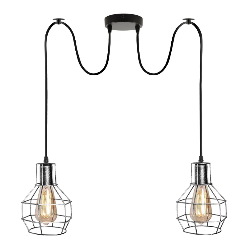Spinnenlampe E27 Ø15cm H 20cm gebürstet Silber 2-flammig~2251