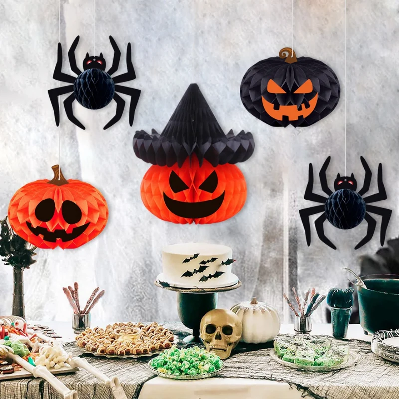 Vouwbare Papieren Lantaarn Halloween Hangdecoratie Binnen Buiten Feest Griezelsfeer Pompoen Skelet Decoratie | Sansoti