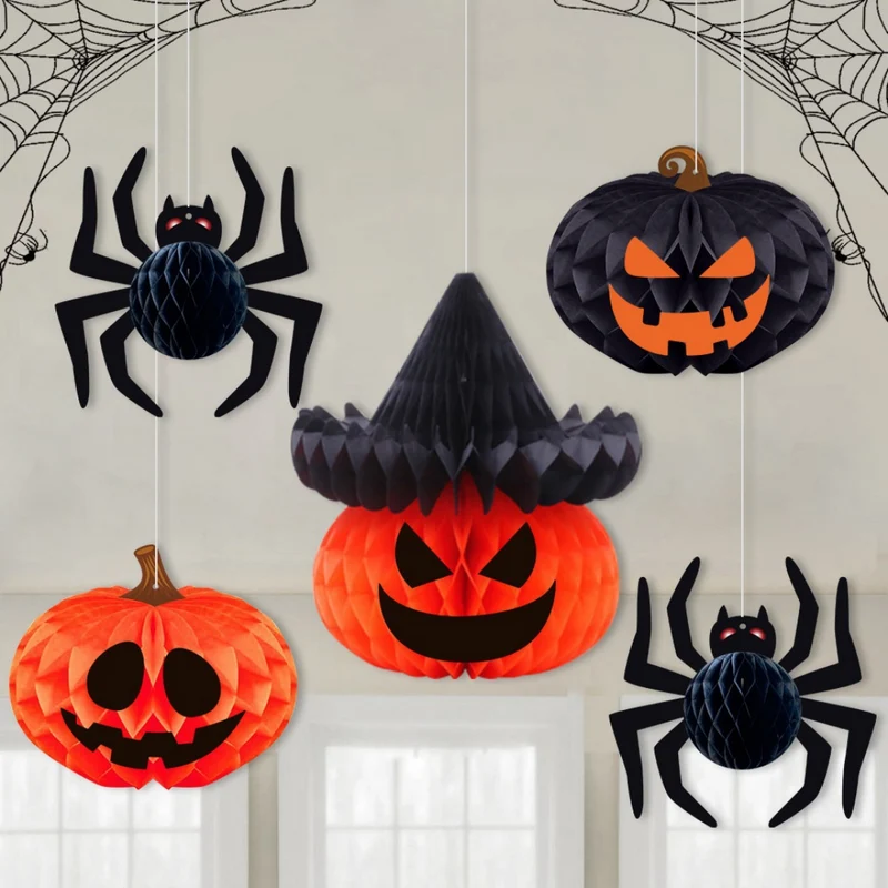 Vouwbare Papieren Lantaarn Halloween Hangdecoratie Binnen Buiten Feest Griezelsfeer Pompoen Skelet Decoratie | Sansoti