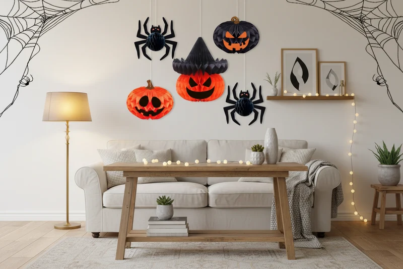 Vouwbare Papieren Lantaarn Halloween Hangdecoratie Binnen Buiten Feest Griezelsfeer Pompoen Skelet Decoratie | Sansoti