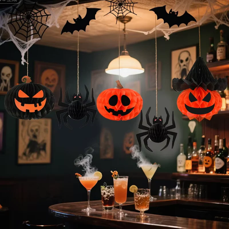 Vouwbare Papieren Lantaarn Halloween Hangdecoratie Binnen Buiten Feest Griezelsfeer Pompoen Skelet Decoratie | Sansoti
