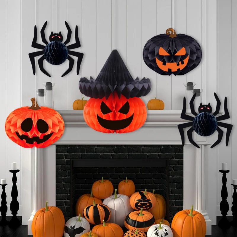 Vouwbare Papieren Lantaarn Halloween Hangdecoratie Binnen Buiten Feest Griezelsfeer Pompoen Skelet Decoratie | Sansoti
