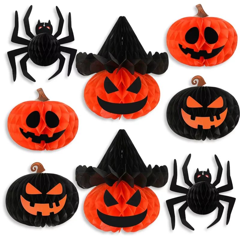 Vouwbare Papieren Lantaarn Halloween Hangdecoratie Binnen Buiten Feest Griezelsfeer Pompoen Skelet Decoratie | Sansoti