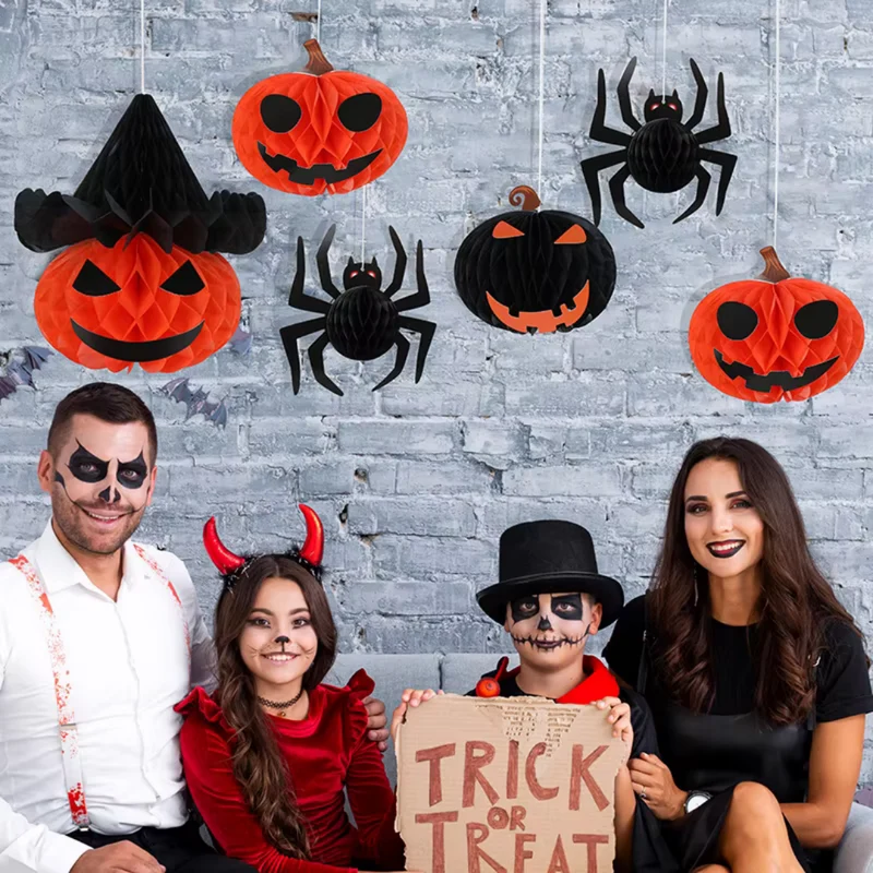 Vouwbare Papieren Lantaarn Halloween Hangdecoratie Binnen Buiten Feest Griezelsfeer Pompoen Skelet Decoratie | Sansoti