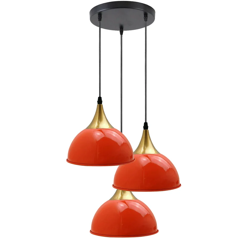 Industrie Vintage Hängeleuchte mit 3 Dreiflammig, 21 cm, Orange~2105