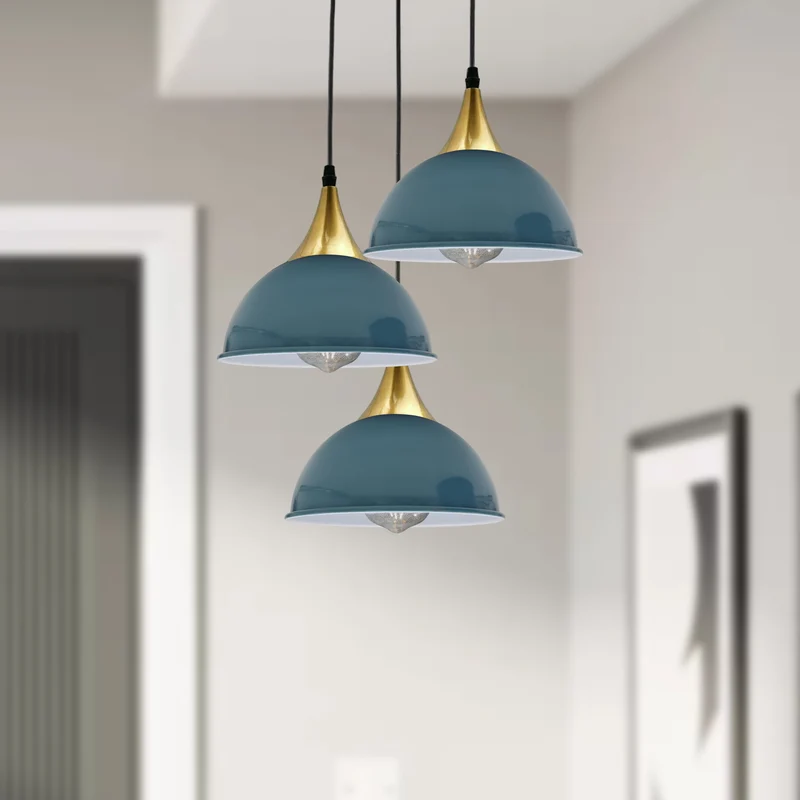 Industrie Vintage Pendelleuchte mit 3 Dreiflammig, 21 cm, Marineblau~2101