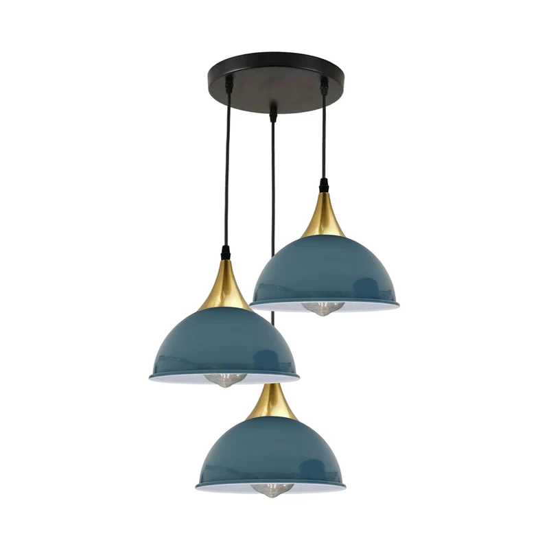 Industrie Vintage Pendelleuchte mit 3 Dreiflammig, 21 cm, Marineblau~2101