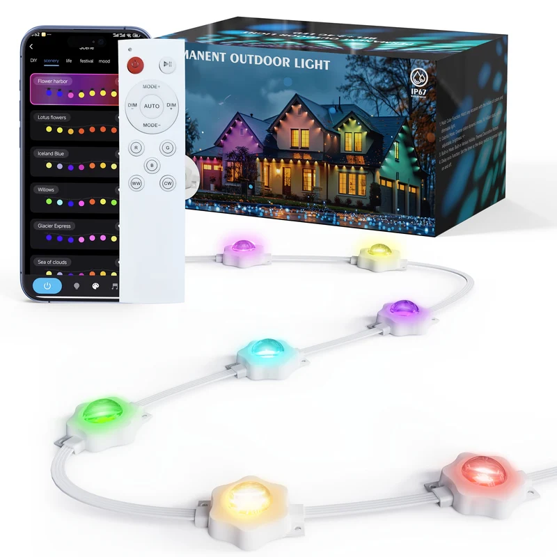 Slimme LED Dakrandverlichting 15m-30m App Bediening Multicolor Buitenverlichting Feestdagen Tuin Decoratie | Sansoti
