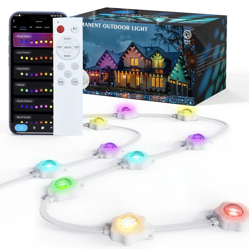 Slimme LED Dakrandverlichting 15m-30m App Bediening Multicolor Buitenverlichting Feestdagen Tuin Decoratie | Sansoti