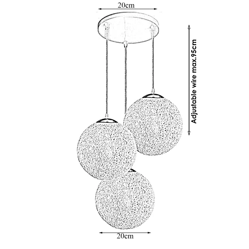 Red Vine Ball Rattan Shade Chandelier Three Head Dekorative Round Base Deckenpendelleuchte~2051