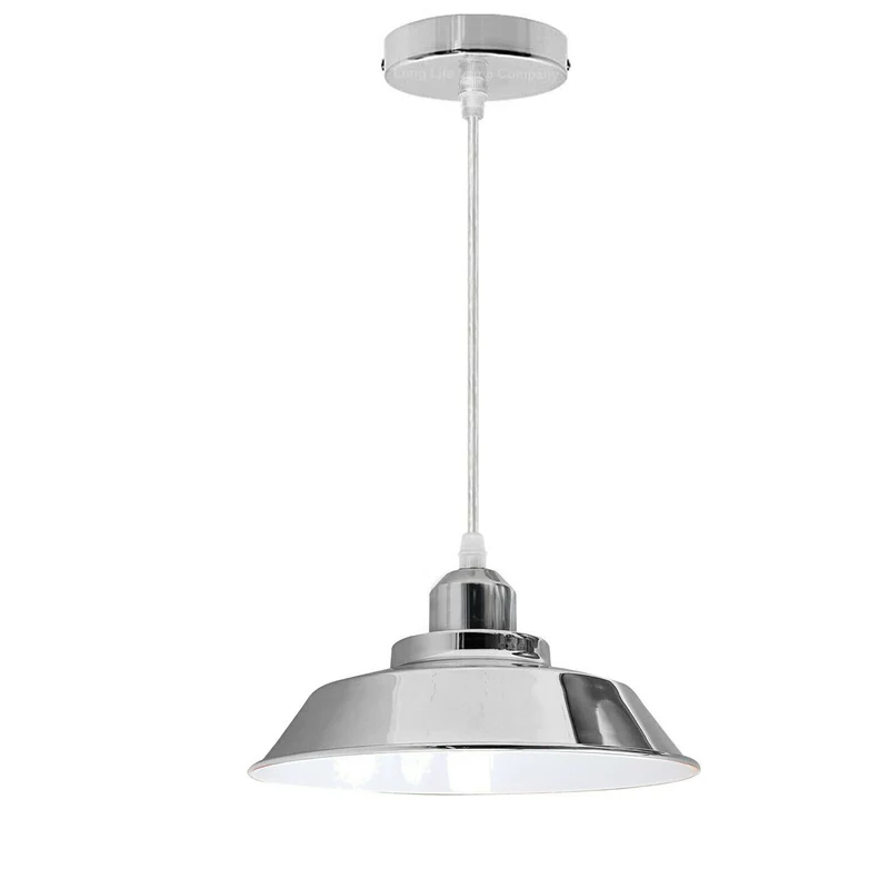 Industrie Hängelampe, Vintage Pendelleuchte, 22 cm, Metall, Chrom~2027