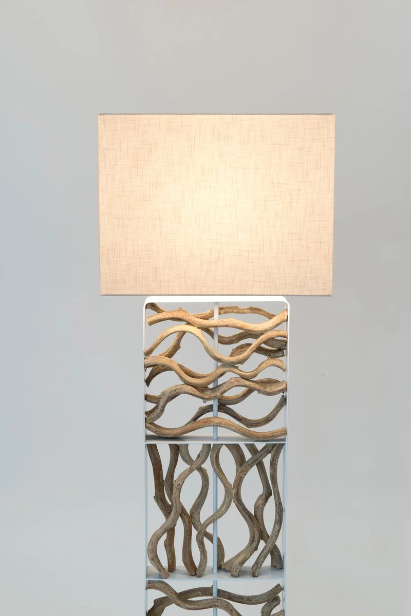 Stehlampe Tremiti Bianco Holz mit Schirm Rechteckig