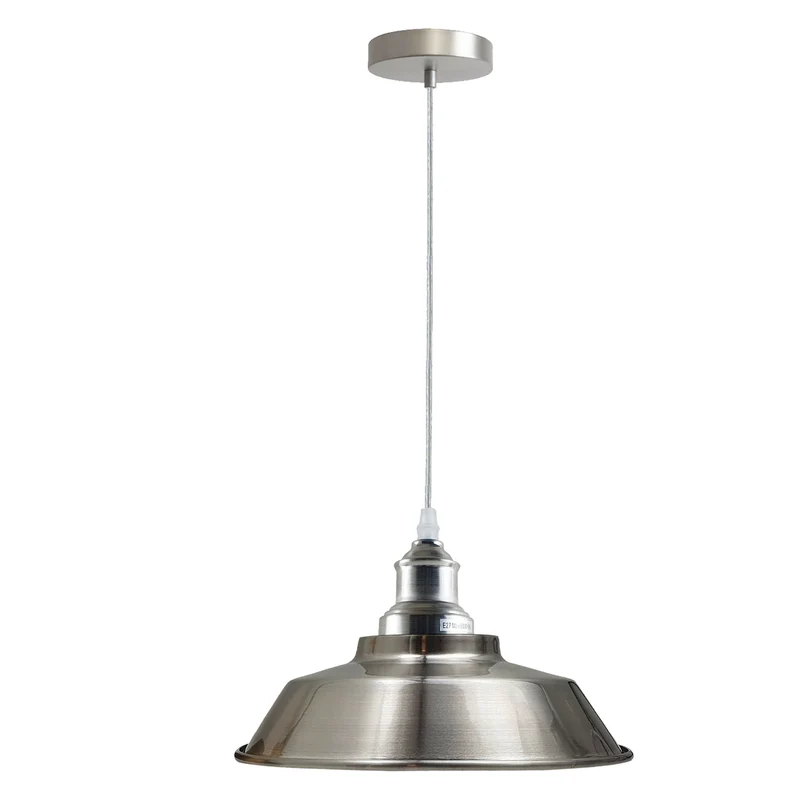 intage Industrielle Pendelleuchte – Retro-Deckenschirm aus Metall in satiniertem Nickel-Finish~2011