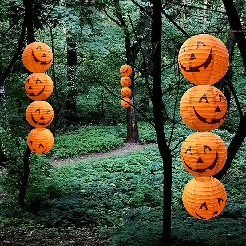 Oranje Pompoen Papieren Lampionnen Set 12 Stuks Halloween Feestversiering Hangdecoratie 20cm Diameter | Sansoti