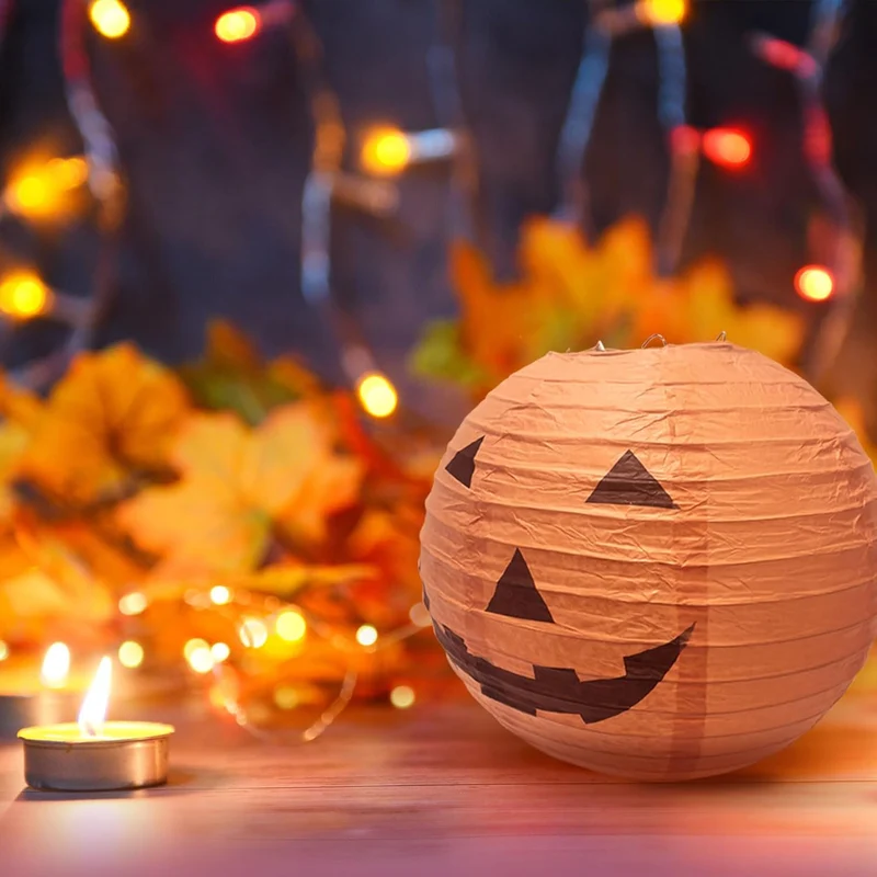 Oranje Pompoen Papieren Lampionnen Set 12 Stuks Halloween Feestversiering Hangdecoratie 20cm Diameter | Sansoti