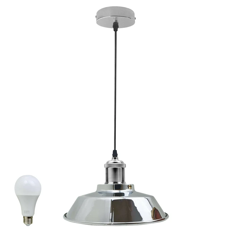 Industrieller Pendelleuchtenschirm – Vintage Loft Deckenlampenabdeckung in gebürstetem Satin-Nickel | Retro Hängeleuchte ~2008