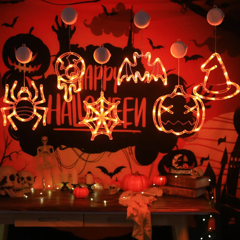 Halloween LED Slingerverlichting op Batterij met Vleermuis Spook Pompoen Motieven Sfeervolle Feestdecoratie | Sansoti