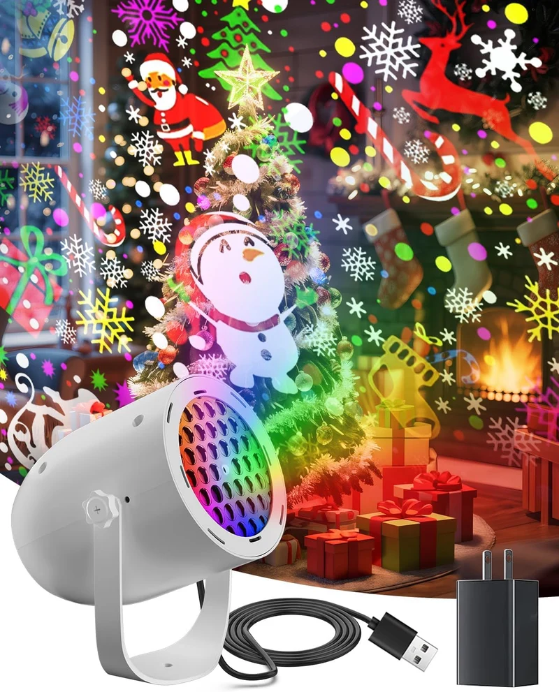 USB LED-projector met Draaiende Patronen voor Feestverlichting Halloween Kerstmis Sneeuwvlok Sfeerverlichting | Sansoti