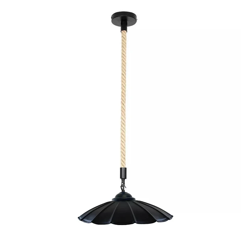 Rustikale Pendelleuchte schwarz in Schirmform mit Seil Ø 22cm|E27~1619