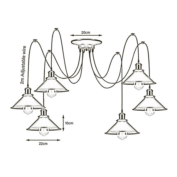Retro Spinnenleuchter in Gelb kreatives Lichtdesign mit 2m Kabel ~1884
