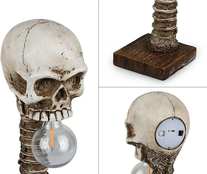 Skelet Schedellamp Hars Gotisch - Unieke Tafellamp met Wervelkolom Voet - Halloween Sfeerverlichting Decoratie | Sansoti