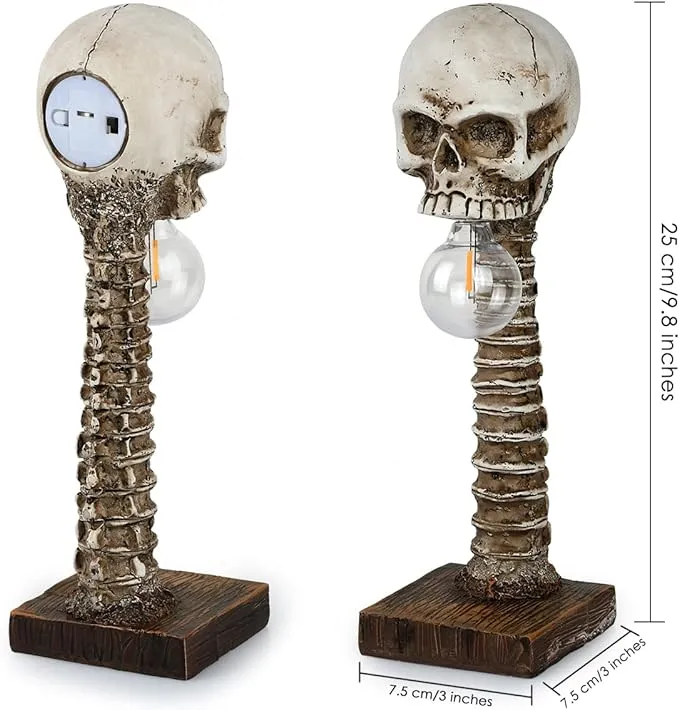 Skelet Schedellamp Hars Gotisch - Unieke Tafellamp met Wervelkolom Voet - Halloween Sfeerverlichting Decoratie | Sansoti
