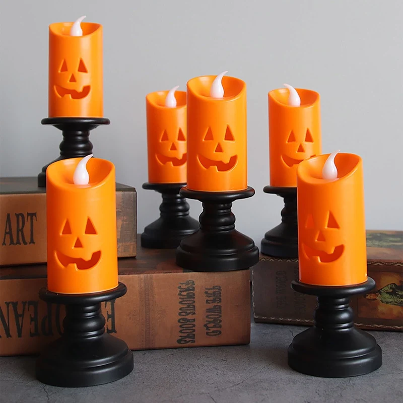 LED Pompoen Kaars met Spookjesgezicht voor Halloween Decoratie Veilig Sfeervol Batterij Theelicht Sfeerverlichting | Sansoti